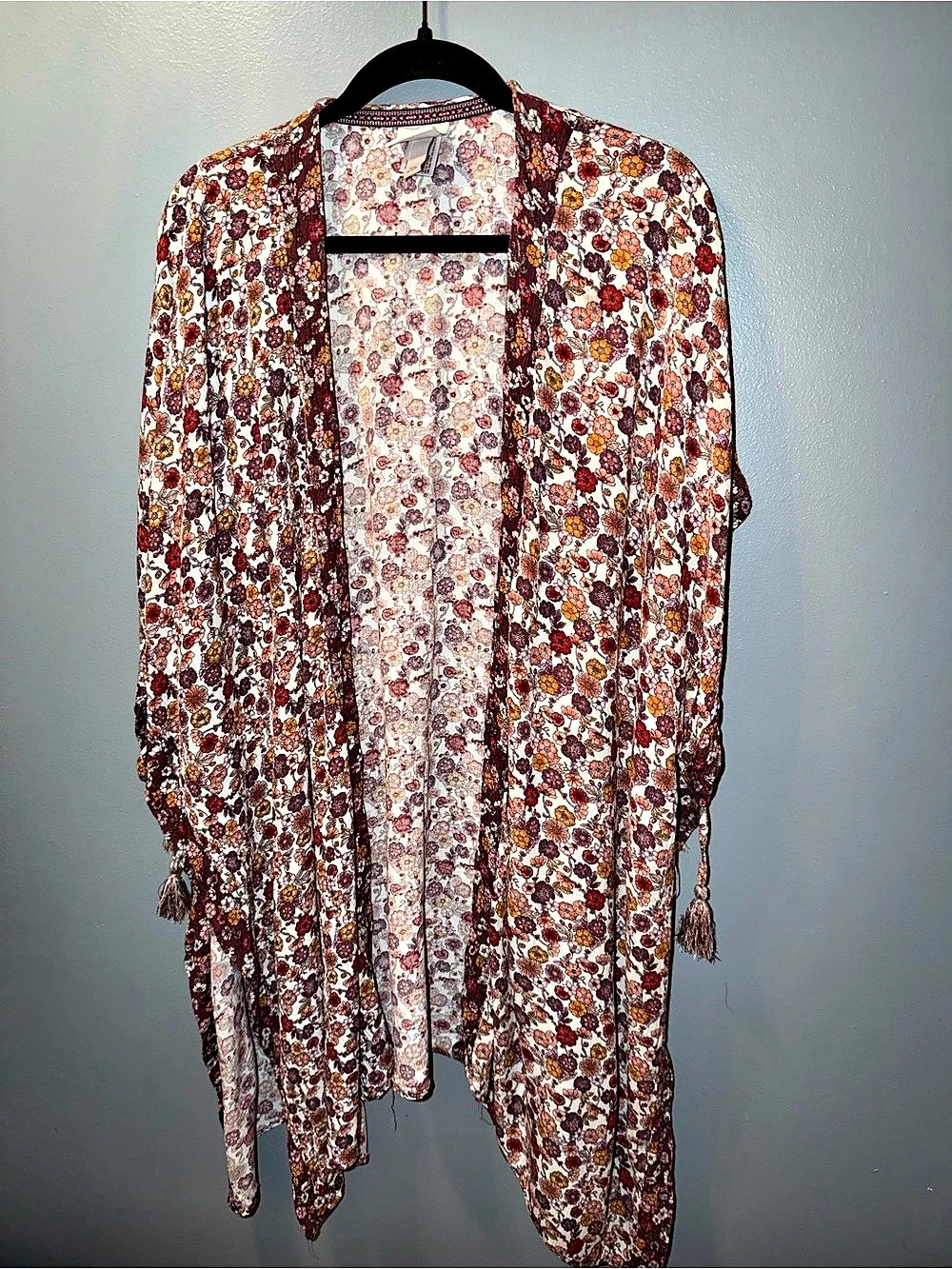 KNOX ROSE Floral Kimono Tunic in Cream & Red Size Medium